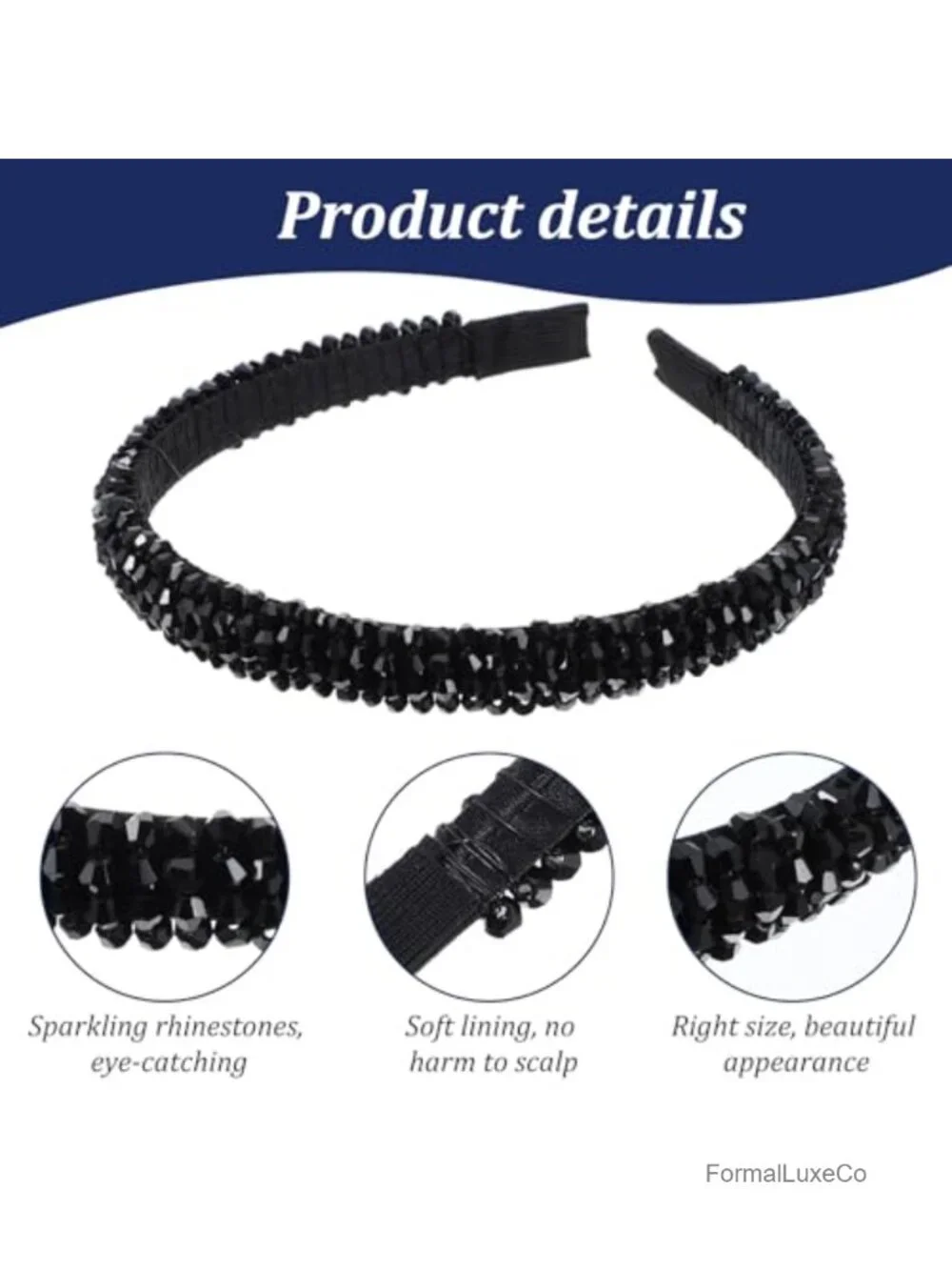 4 Row Crystal Rhinestone Headband - Non-Slip Beaded Hair Hoop for Women